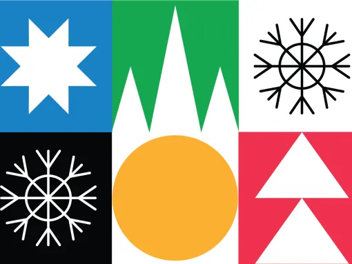 Winter Icon Graphic with snowflakes, abstract trees and Star of David