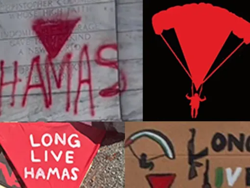 Collage of Hamas and other antizionist symbols and imagery